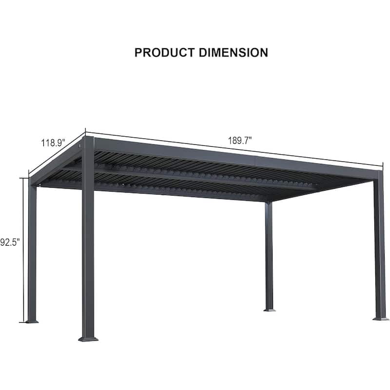 PURPLE LEAF Outdoor Louvered Pergola with Adjustable Metal Roof for Patio Pergola - 10' x 16' - Grey