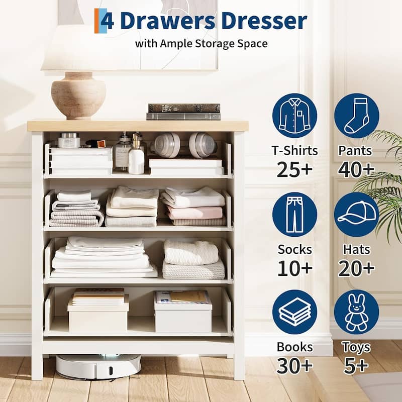 Modern Fluted Dresser with 4 Storage Drawers, Organizer Cabinet for Living Room, Bedroom
