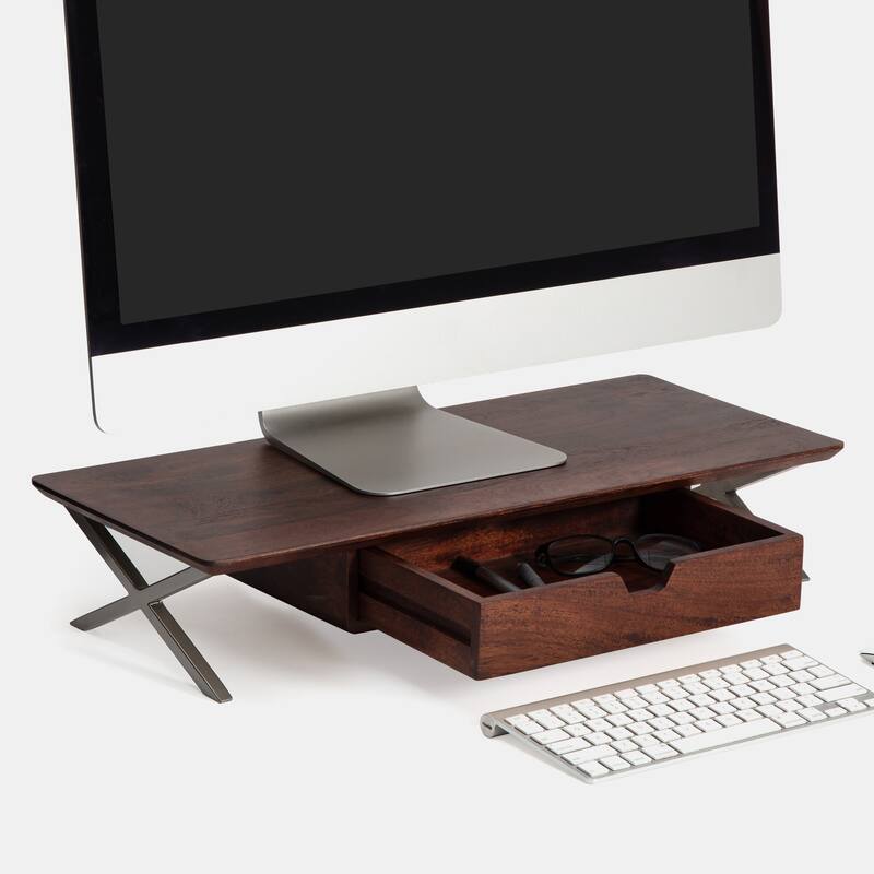 Jani Wood Monitor Stand Riser Desk - Ergonomic Design Stand, Desktop Organizer Table for Home, Office Workspace, Gaming Desk - Tan