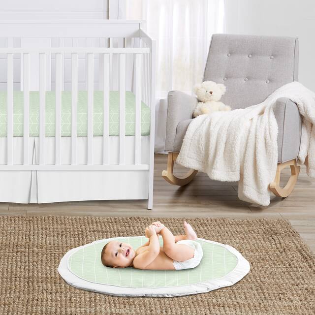 Mint Chevron Arrow Boy or Girl Baby Tummy Time Playmat - Gender Neutral Green and White Watercolor Elephant Safari Collection