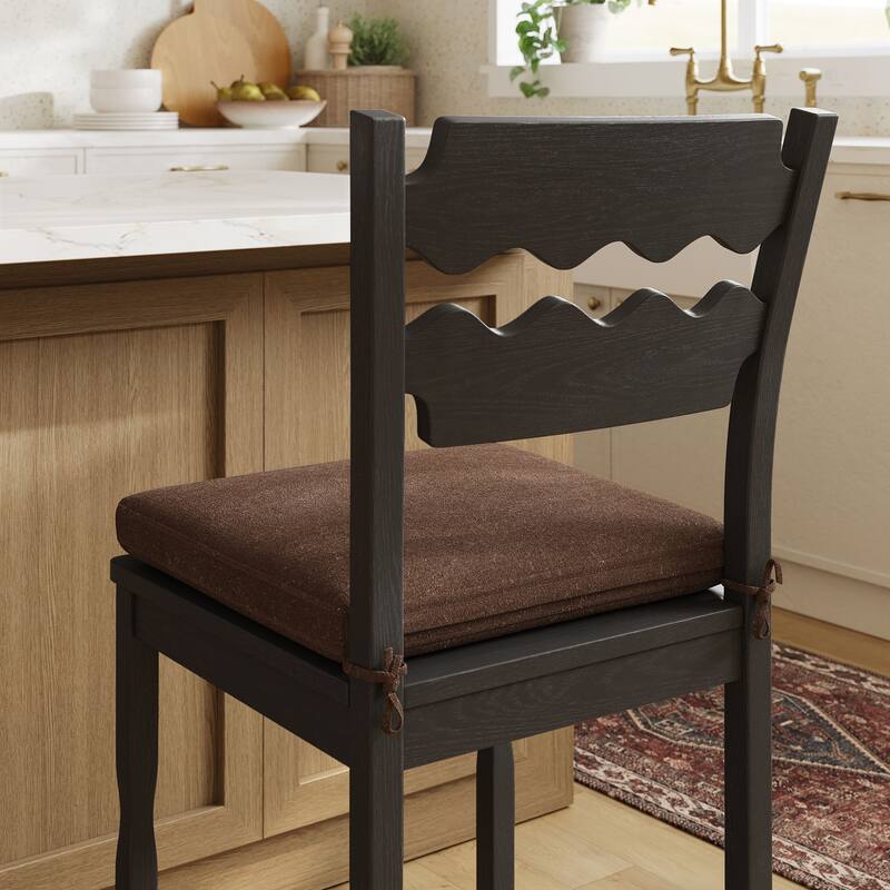 Jax Oak Wood Counter Stool With Wavy Razor Back and Cushion