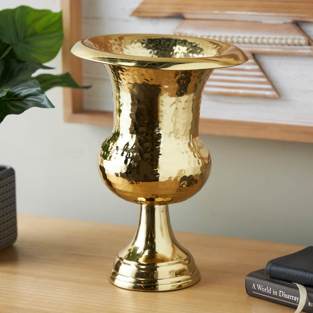 Gold or Silver Aluminum Metal Goblet Inspired Hammered Vase