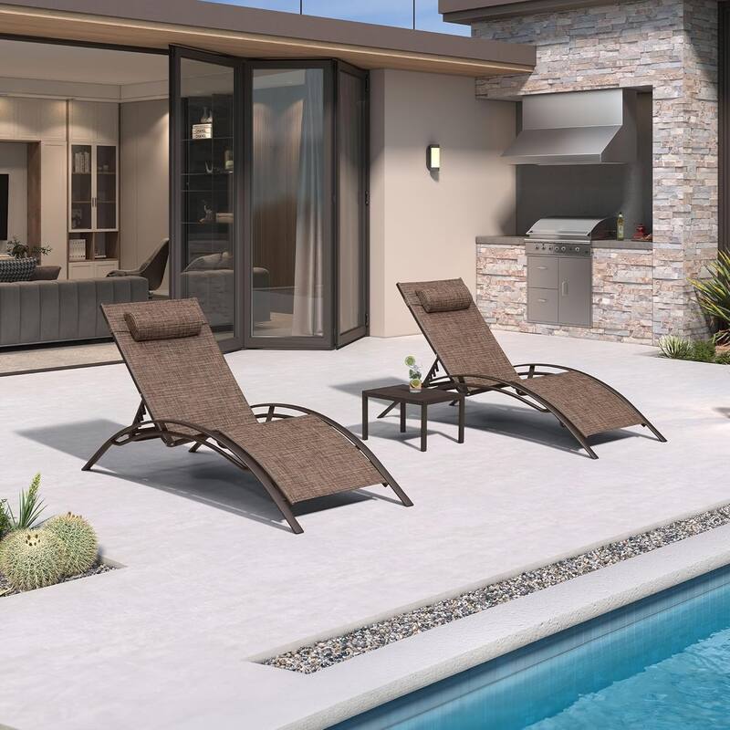 PURPLE LEAF Patio Chaise Lounge Chair Aluminum Recliner with Side Table - Brown(Oversize)