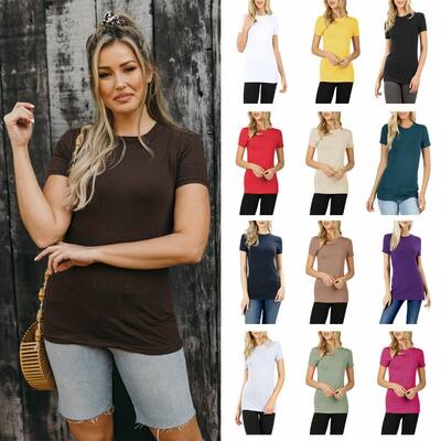 Niobe Clothing Womens Basic Solid Cotton Crew Neck Shirt