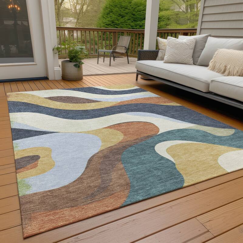 Machine Washable Indoor/Outdoor Casual Contemporary Chantille Rug - Gold - 8' x 10'