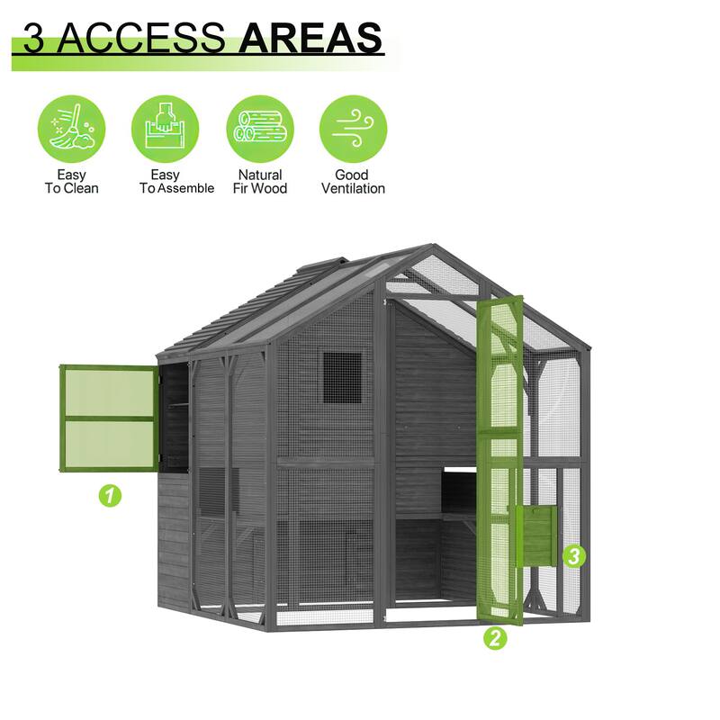 Fir Wood Cat Villa Dual-Story Predator-Safe Outdoor Sanctuary for Pets - 66.5"X72.6“X74.1"