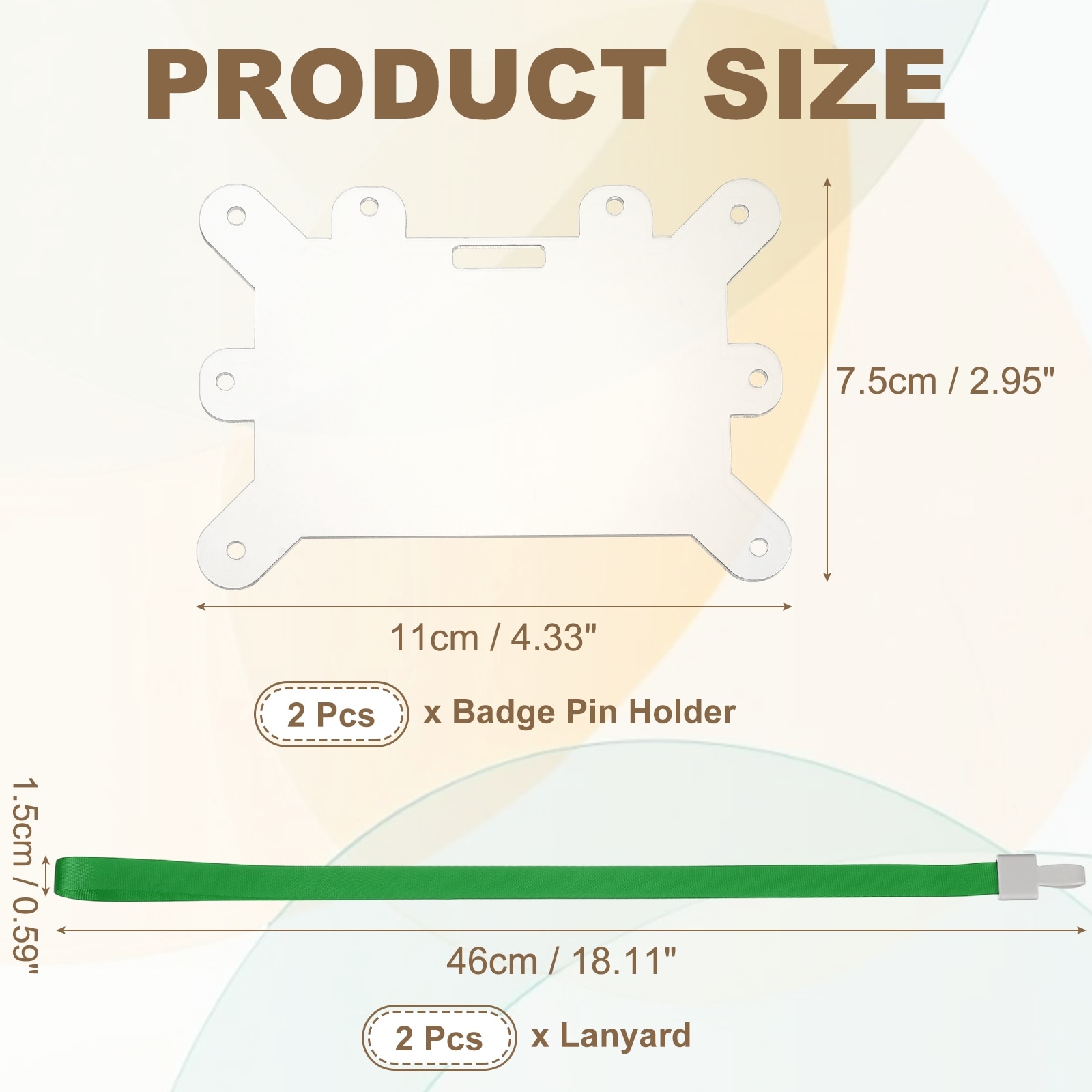 Badge Pin Holder, Acrylic Display Badge Adapter Horizontal Card Accessories with Lanyard for Employees ID Cards