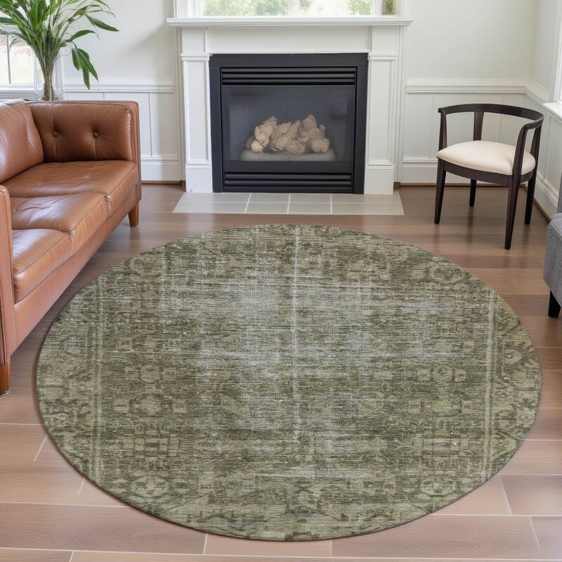Premium Washable Super Soft Vintage Traditional Mayfield Rug - Olive - 8' x 8'