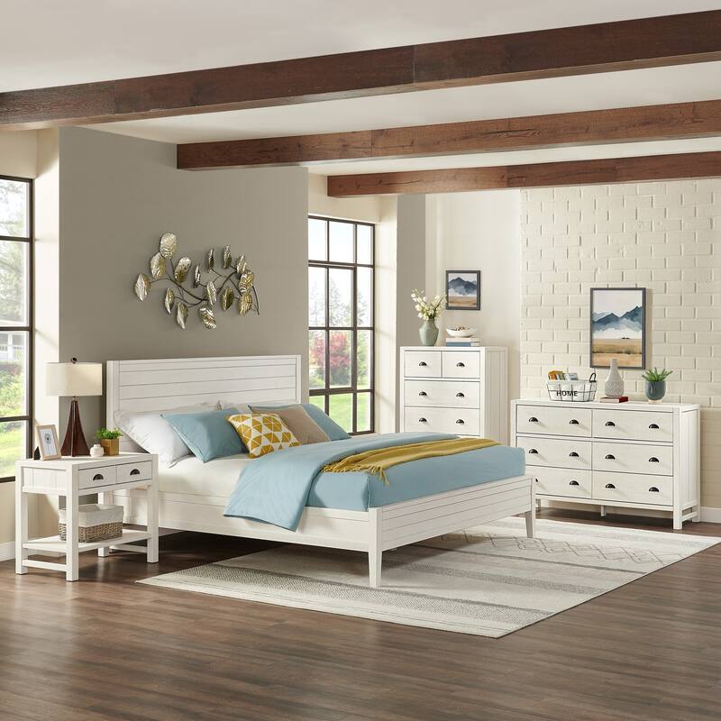 Arden 4-Piece Bedroom Set with King Bed, 2-Drawer Nightstand with Open Shelf, 5-Drawer Chest, 6-Drawer Dresser