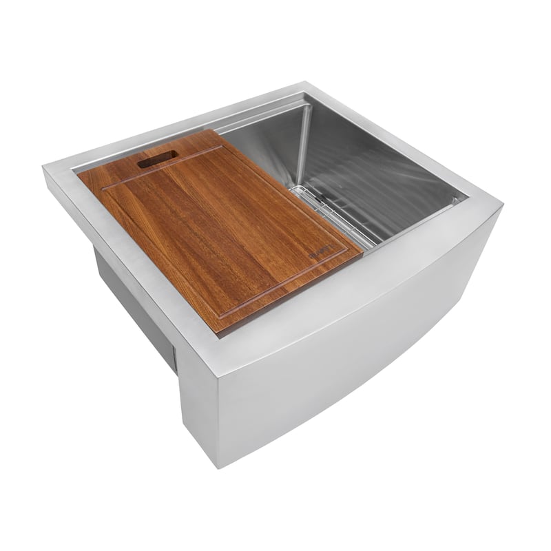 Ruvati 24-inch Apron-front Workstation Farmhouse Kitchen Sink 16 Gauge Stainless Steel Single Bowl - RVH9020 - 24" X 22"