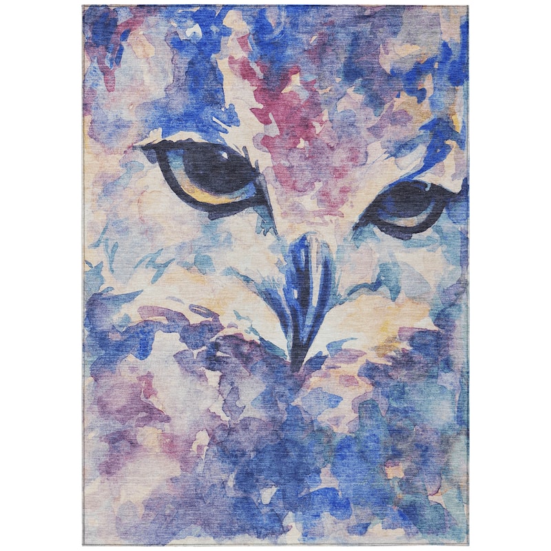 Machine Washable Indoor/ Outdoor Modern Owl Chantille Rug