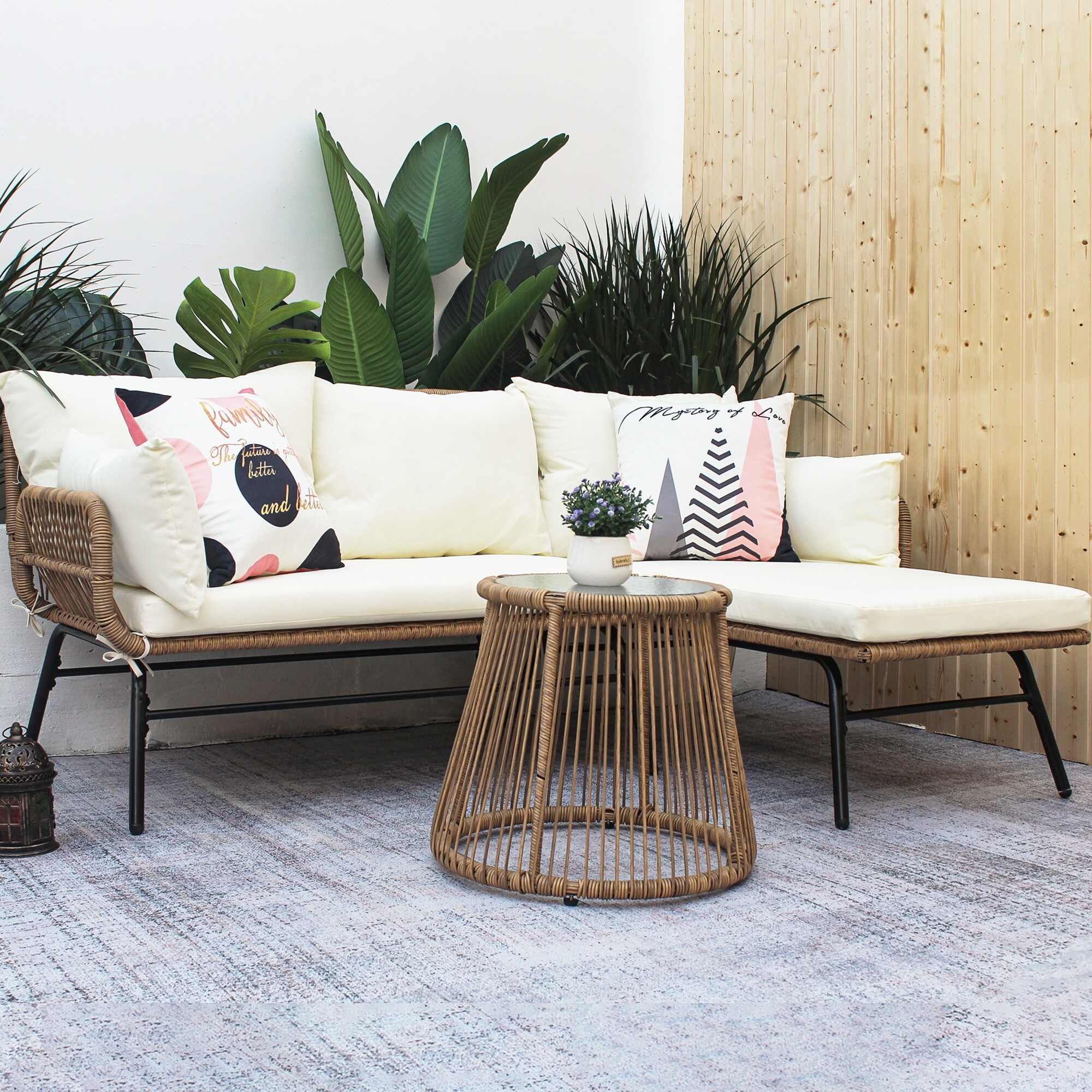 van voelen bedreiging L-Shaped 3-Piece Wicker Sofa Set with Cushions & Table - Overstock -  37500081