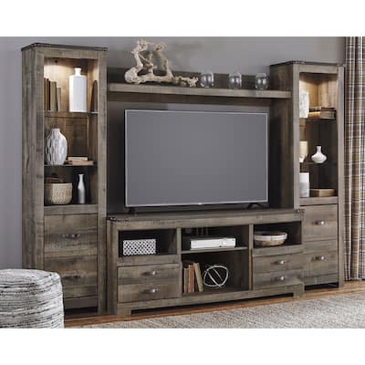 Signature Design by Ashley Trinell Brown 4-Piece Entertainment Center - 104.5"W x 20.75"D x 73.25"H