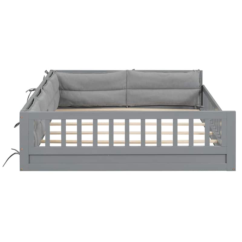 Wood Full Size Upholstered Platform Bed