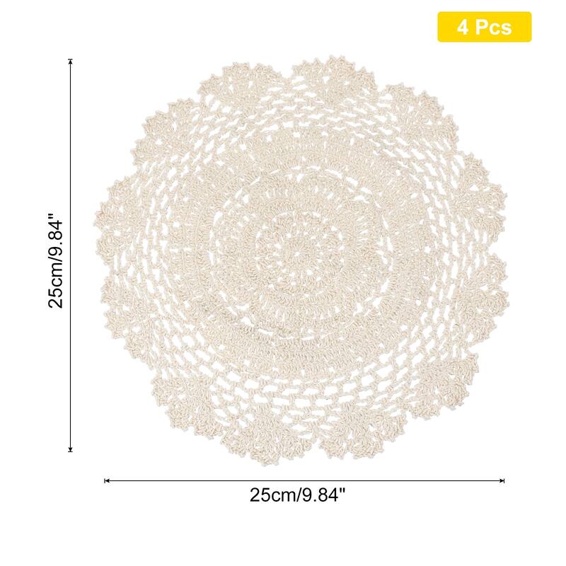 Crochet Doilies, 4 Pcs Handmade Lace Crochet Placemat Coaster, Beige - 9.84-Inch