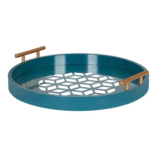 Kate and Laurel Caspen Round Pattern Decorative Metal Handles Tray