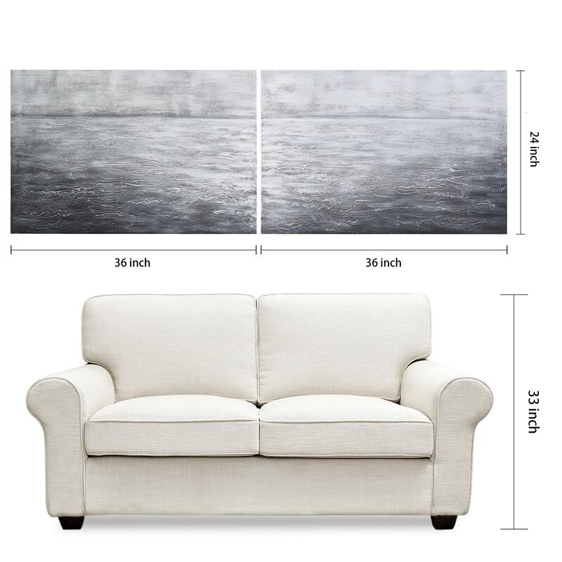 Silver Light Textured Metallic Hand Painted Canvas Wall Art Set of 2