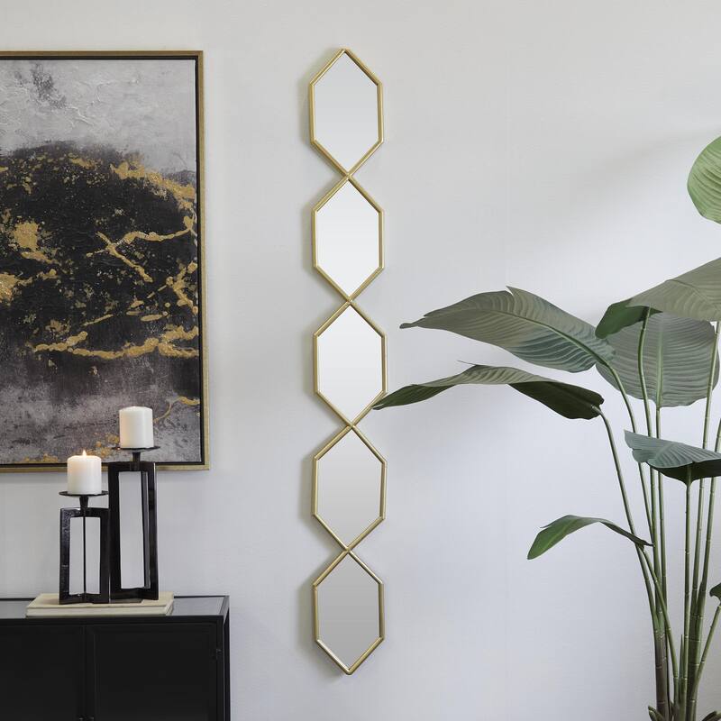 Metal Geometric Slim Stacked Chain 5 Layer Wall Mirror with Trellis Pattern - Black, Gold, Silver - Roche River Decor