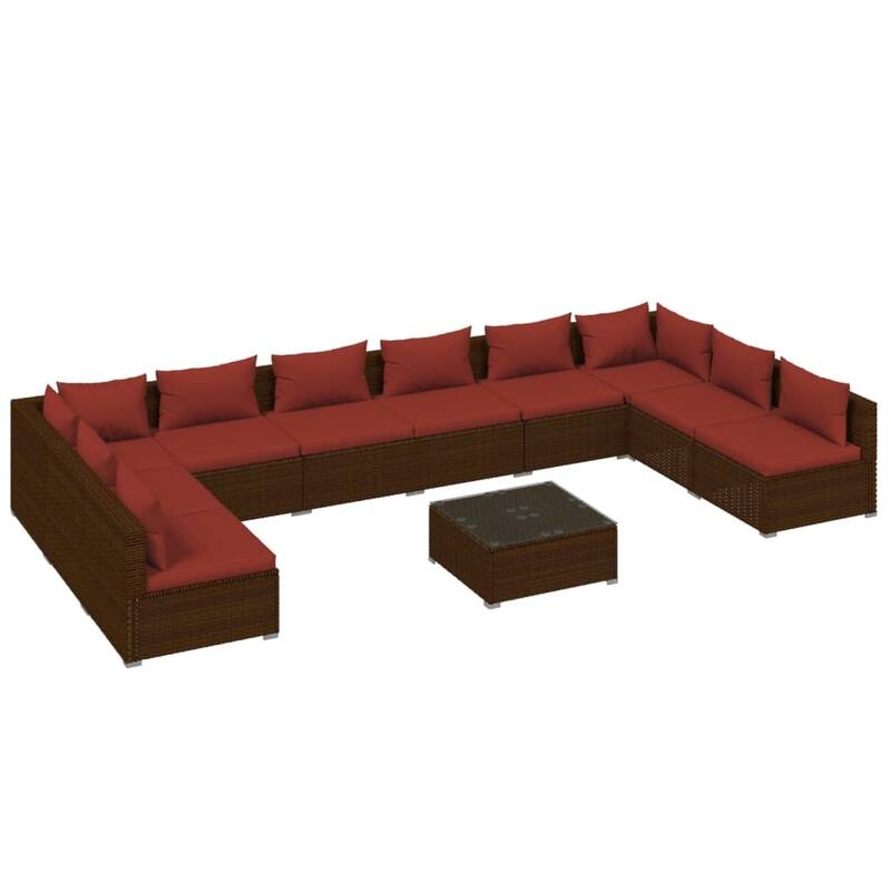 vidaXL 7 Piece Patio Lounge Set with Cushions Poly Rattan Brown - 27.6" x 27.6" x 24" - 27.6" x 27.6" x 24"