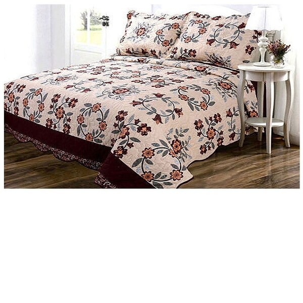 3 Piece Queen King Cal King Brown Orange Green Blue Floral ...