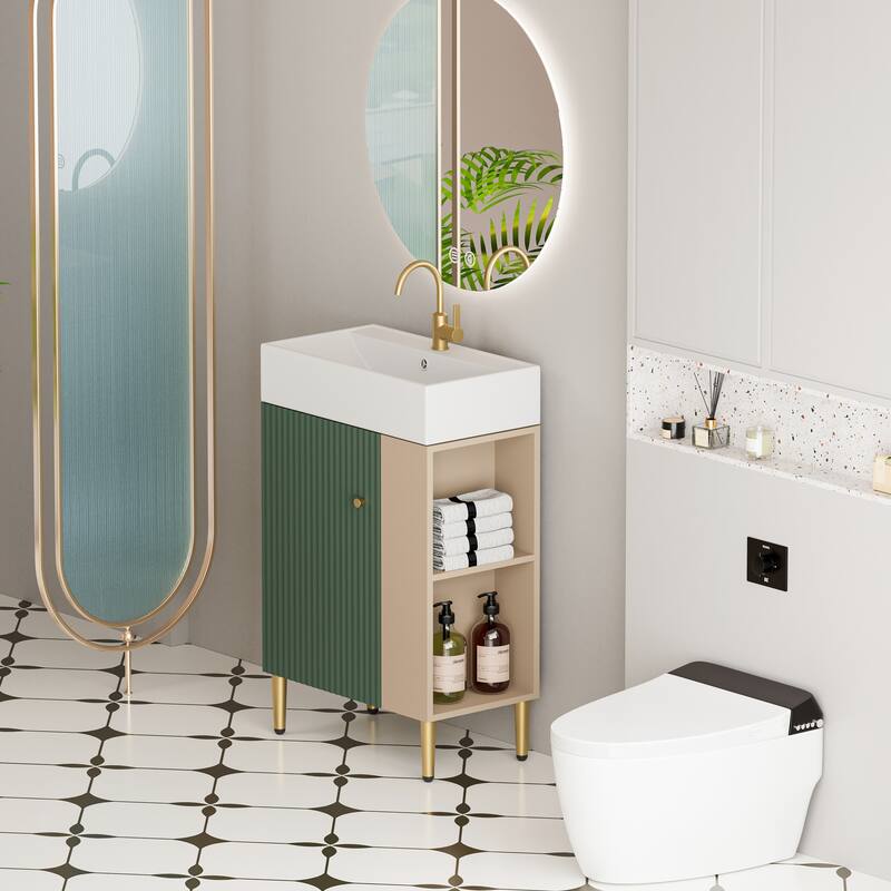 GDFStudio - Oliver 21.6" Open-Shelving Bathroom Vanity with Soft-Closing Door & Ceramic Sink