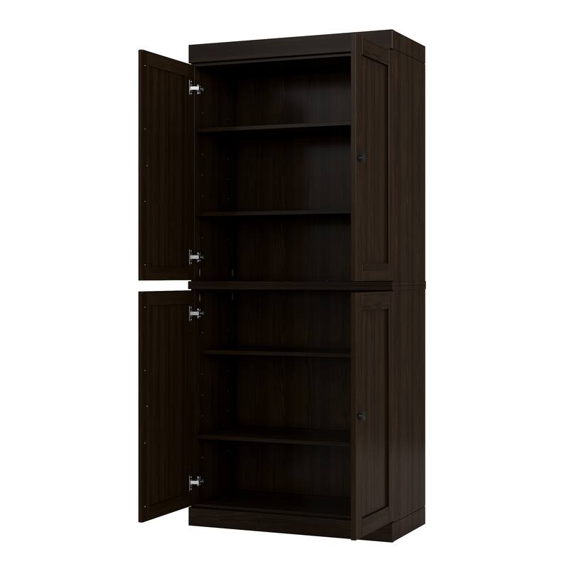 100% Solid Wood Tall Freestanding Bathroom Linen Cabinet with Doors, Adjustable Shelves, Modular Storage, 32" W x 71.5" H