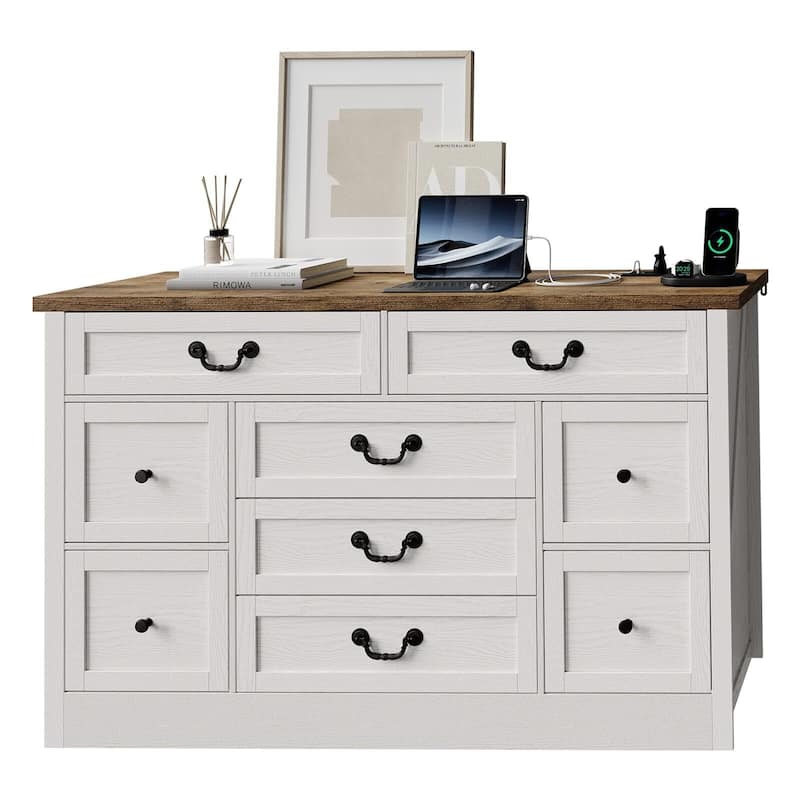 Farmhouse 9 Drawers Dresser for Bedroom - Brown