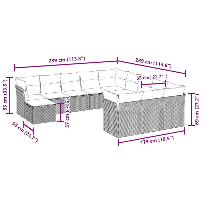 vidaXL Garden Sofa Set Brown (sofa), Cream white (cushions) - 21.7 x 21.7 x 14.6