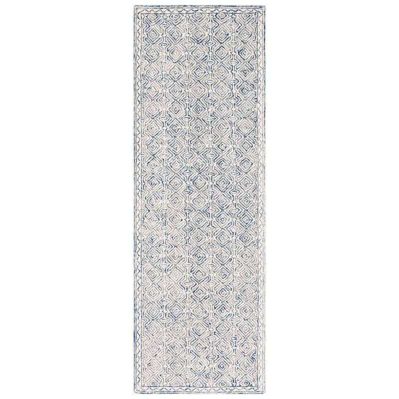 SAFAVIEH Handmade Micro-Loop Javorina Transitional Wool Rug - 2'3" x 9' Runner - Navy/Ivory