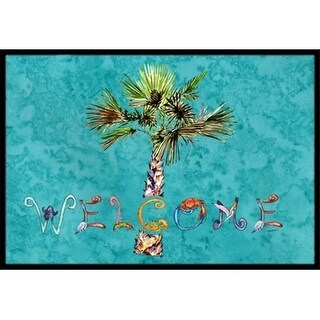 Carolines Treasures 8711JMAT Welcome Palm Tree On Teal Indoor & Outdoor Mat 24 x 36 in.