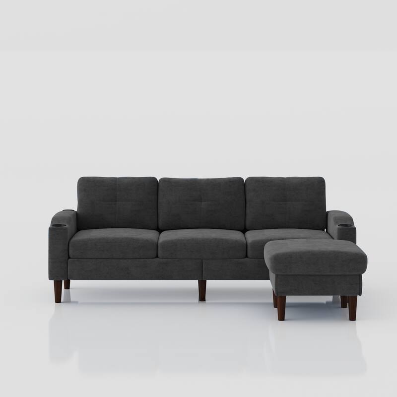 78.74'' Modern L-Shaped 3-Seater Sectional Sofa with Storage Footstool, USB Port, and Cup Holder for Space-Saving