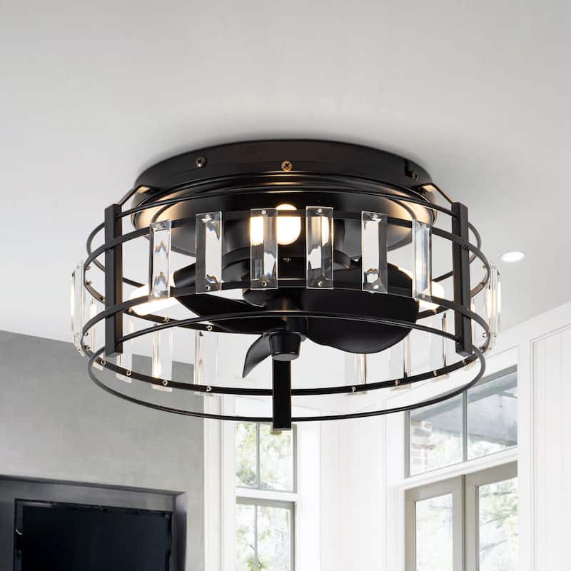 13" 3-Light 3-Blade Modern Crystal Ceiling Fan with Light - Black