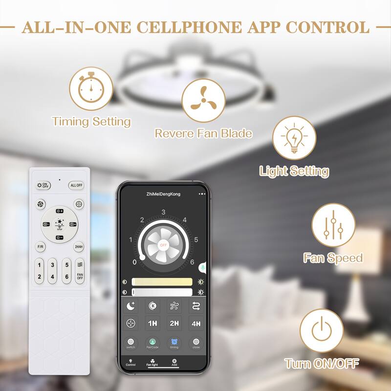 Bella Depot 3-Light Flush Mount Ceiling Fan with Dimmable LED Light and Remote APP Control for Children