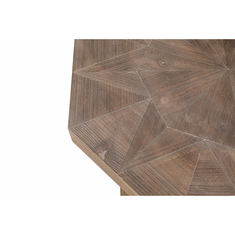 30" Wood Octagonal Vintage Patchwork Craft Wooden Table Top and Metal Legs