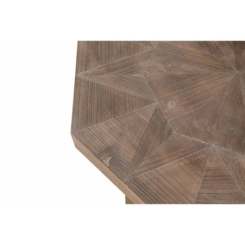 Octagonal Retro Patchwork Farmhouse Coffee Table with Wooden Tabletop Cross Metal Legs, for Living Room Antique Brown