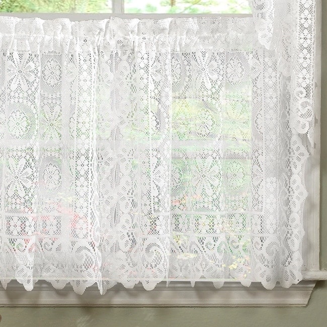 White Lace Luxurious Old World-style Kitchen Curtains Tiers, Shade or Valances - Swag Pair