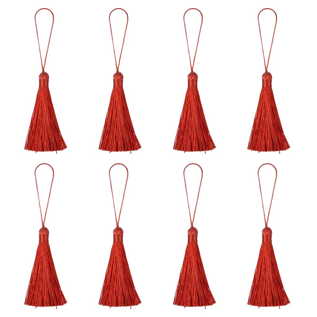 6.5" Silky Bookmark Tassels with Loop for DIY Craft Accessory, 8Pcs