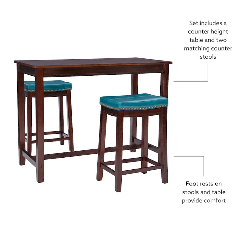 3-Piece Counter Table and Stools - 47.25" - Brown and Blue