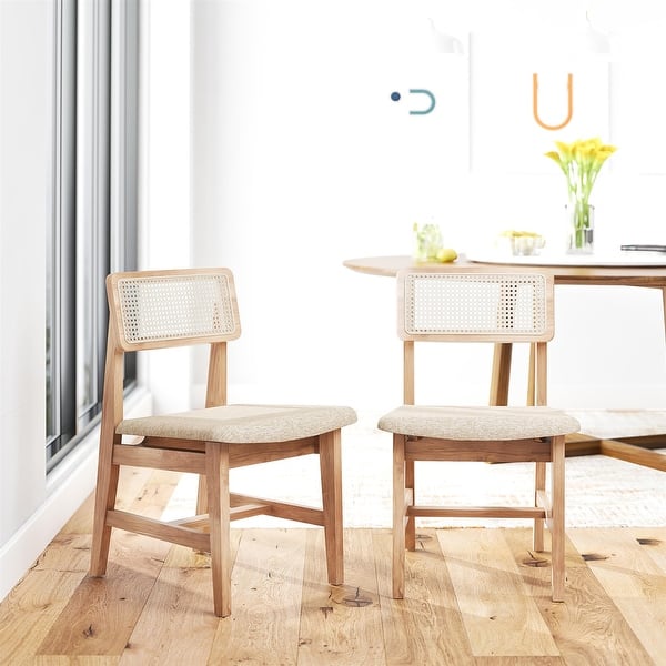 slide 2 of 15, DHP Eleni Mid-Century Modern Cane Dining Chairs, Set of 2, Cream/Seadrift
