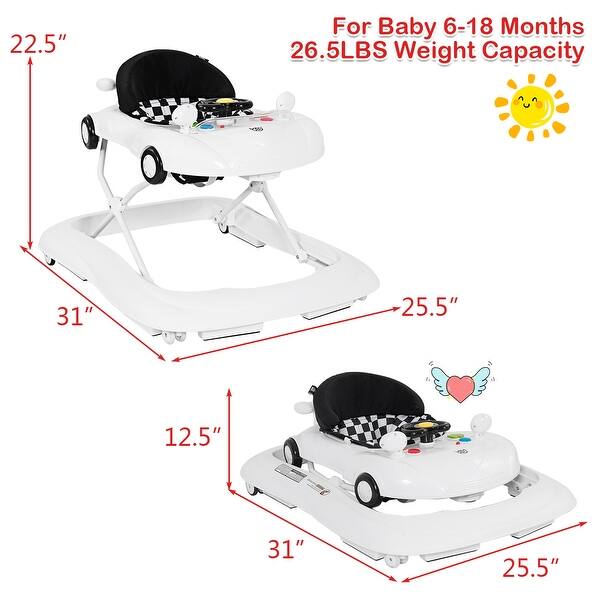 dimension image slide 1 of 2, Costway 2-in-1 Foldable Baby Walker w/ Adjustable Heights & Music - See Details