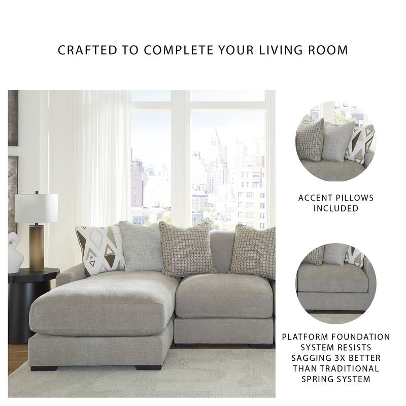 Signature Design by Ashley Aslan Court Light Gray 3-Piece Sofa Sectional with Chaise - 109" W x 65" D x 36" H