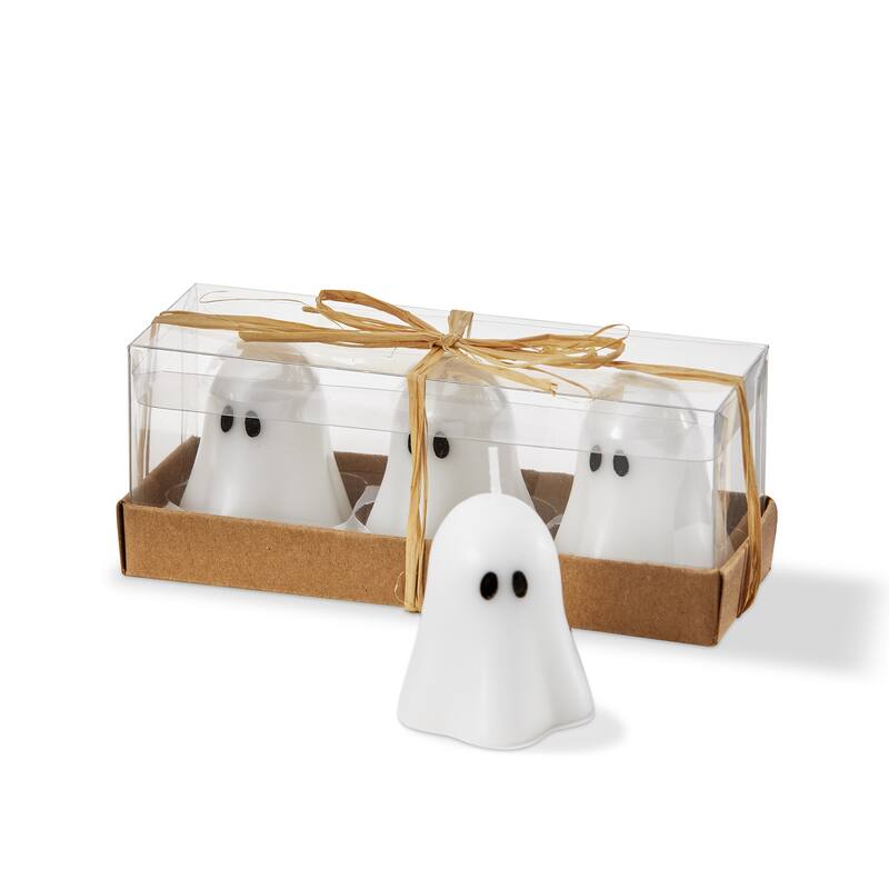 Ghost Mini Tealight Candles - Halloween White Paraffin Wax Candles, 2" x 2" - 0.45 Hour Burn Time, Novelty Decor