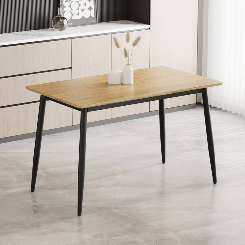 Stylish Dining Table Set for 4-6 People, 5-Piece Modern Wood Grain Table and Velvet Plush Chairs with Black Metal Legs