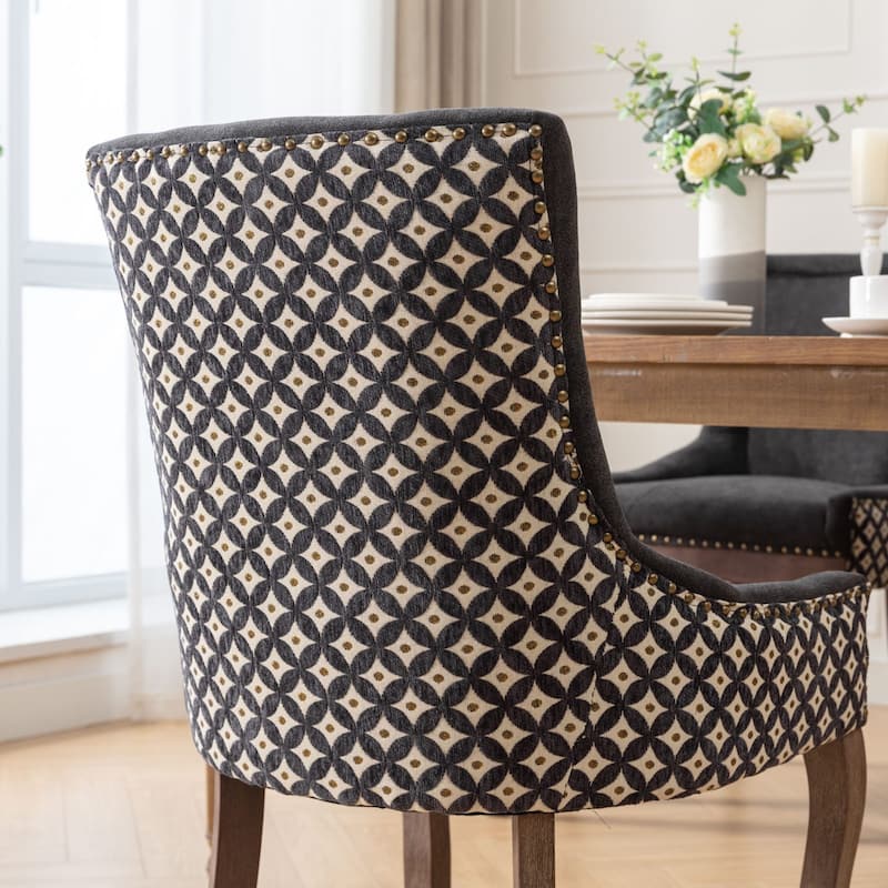 Ultra Side Dining Chair with Solid Wood Legs Bronze Nailhead Trim Decorative Chair Thickened Fabric Chairs, Set of 2