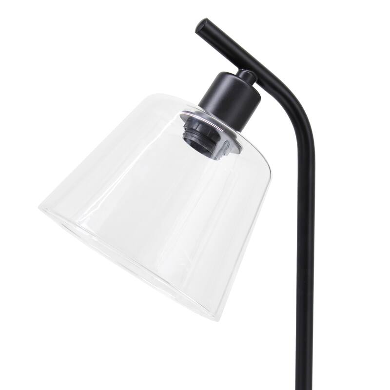 Modern Industrial Desk Lamp with Clear Glass Shade and Dual USB Charging Ports Multiple Colors - 8" (L) x 5.5" (W) x 15.75" (H)