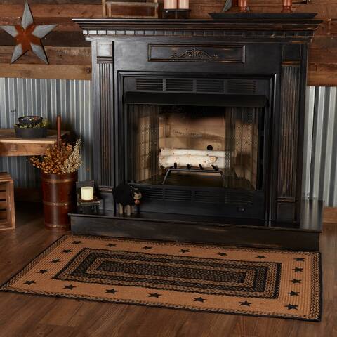 Farmhouse Jute Rug Rect Stencil Stars Border w/ Pad 36x60 - 3' x 5'