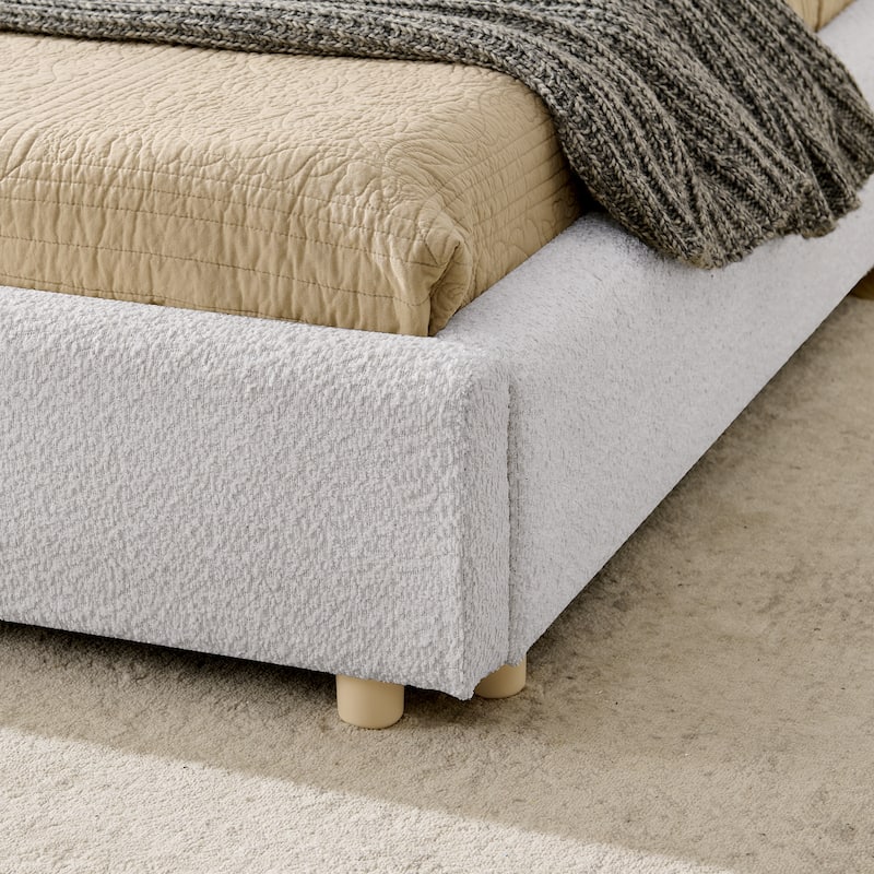 Stylish Curve-shaped Upholstered Platform Bed Frame Modern Minimalist Low Profile Bed with Curved Headboard Optional Storage Bed