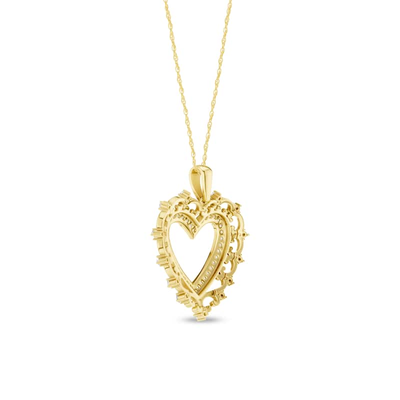 1/4ct TDW Diamond Filigree Heart Pendant Necklace in 10K Yellow Gold for Women