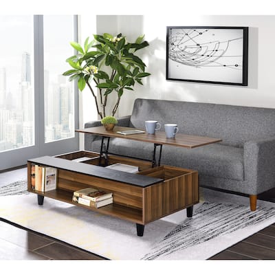 47" W Coffee Table w/Lift Top, Walnut & Black