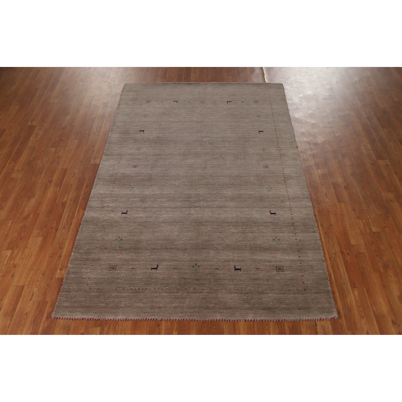 Hand Knotted Oriental 100% Wool Carpet Tribal Animal Pictorial Brown Gabbeh Area Rug - 8' 0'' X 5' 2''